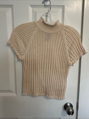 Anthropologie Cream Open-Knit Short Sleeve Sweater